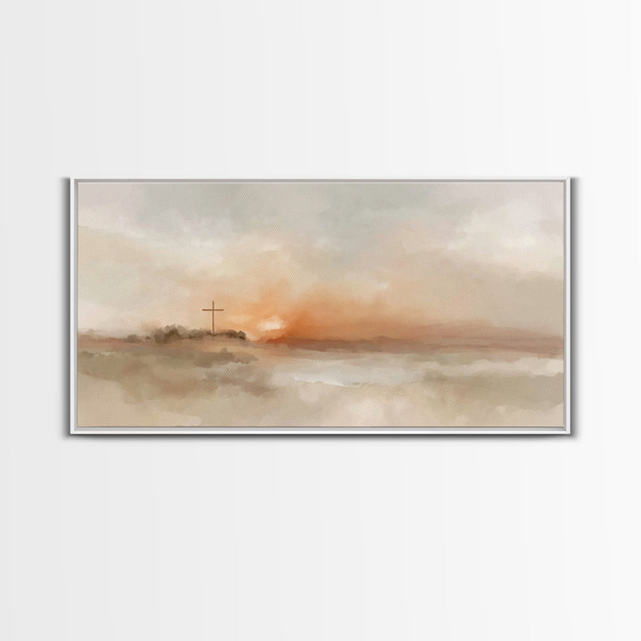 Cross At Daybreak – Framed Canvas Print – Christian Art Canvas – Christian Wall Art – Modern Christian Art – Christian Gift – Christian Art