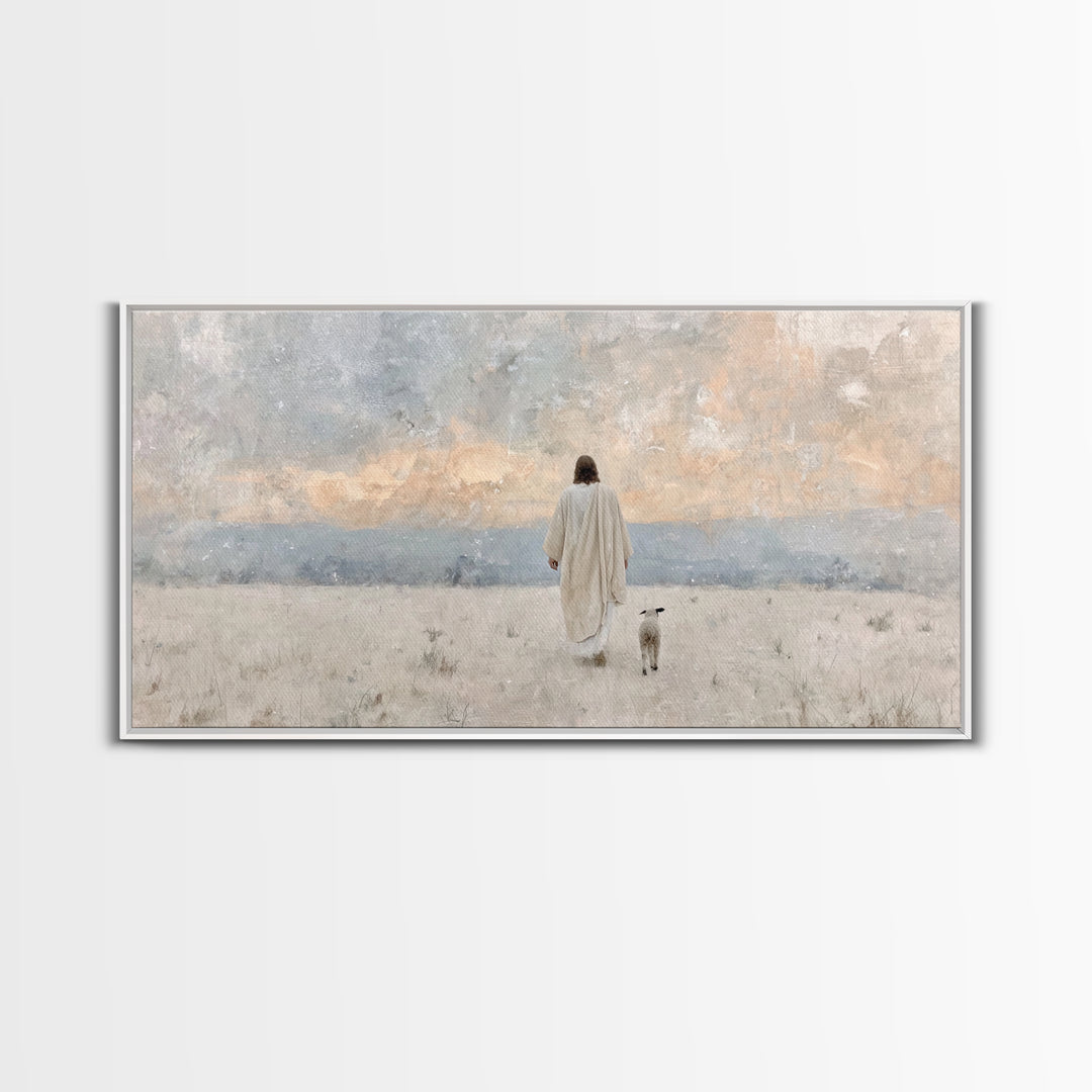 Quiet Shepherd Walk – Framed Canvas Print – Christian Art Canvas – Jesus Painting – Moody Christian Art – Christmas Wall Art – Christian De