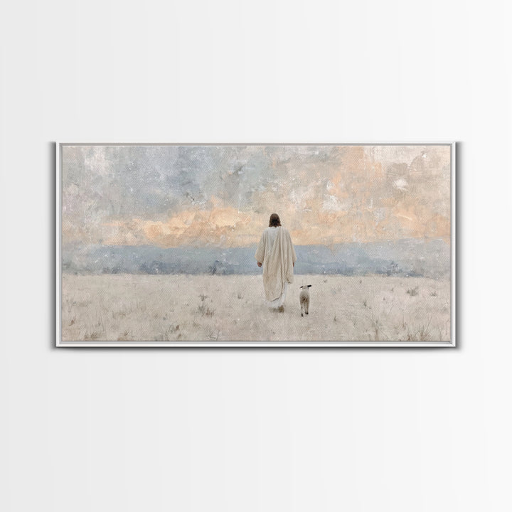 Quiet Shepherd Walk – Framed Canvas Print – Christian Art Canvas – Jesus Painting – Moody Christian Art – Christmas Wall Art – Christian De