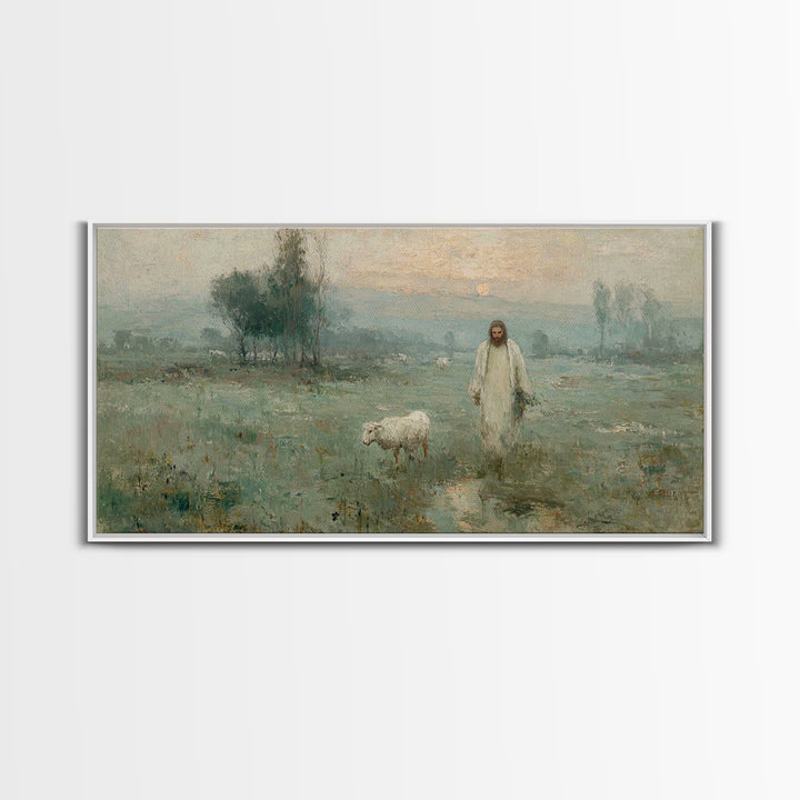 Pasture Of Peace – Framed Canvas Print – Christian Art – Vintage Jesus Painting – Christian Wall Art – Christian Art Canvas – Christian Chr
