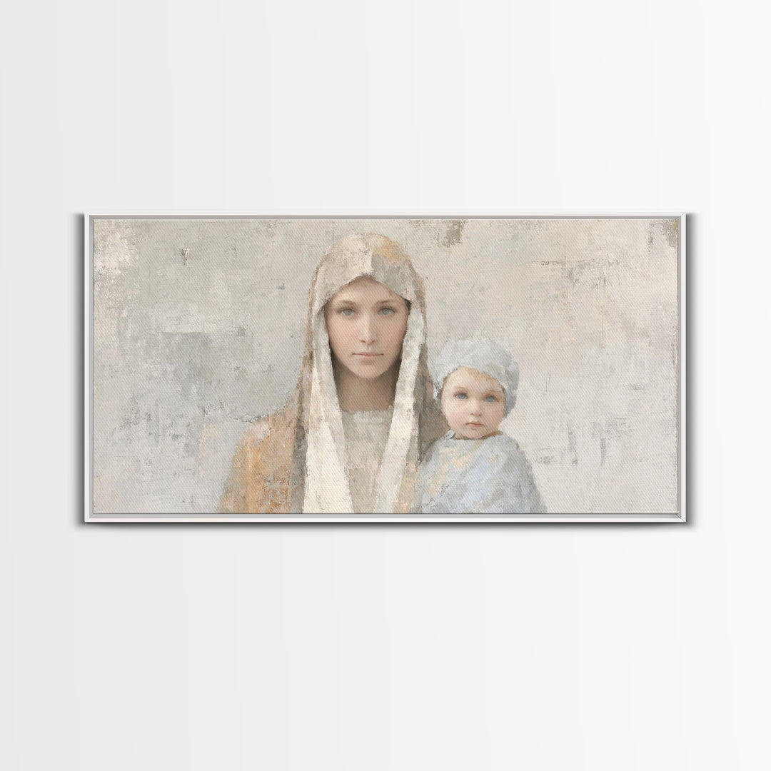 Mother’s Embrace, Framed Canvas Print, Christian Art Canvas, Mary and Jesus Painting, Christmas Wall Art, Christian Christmas Art, Modern C