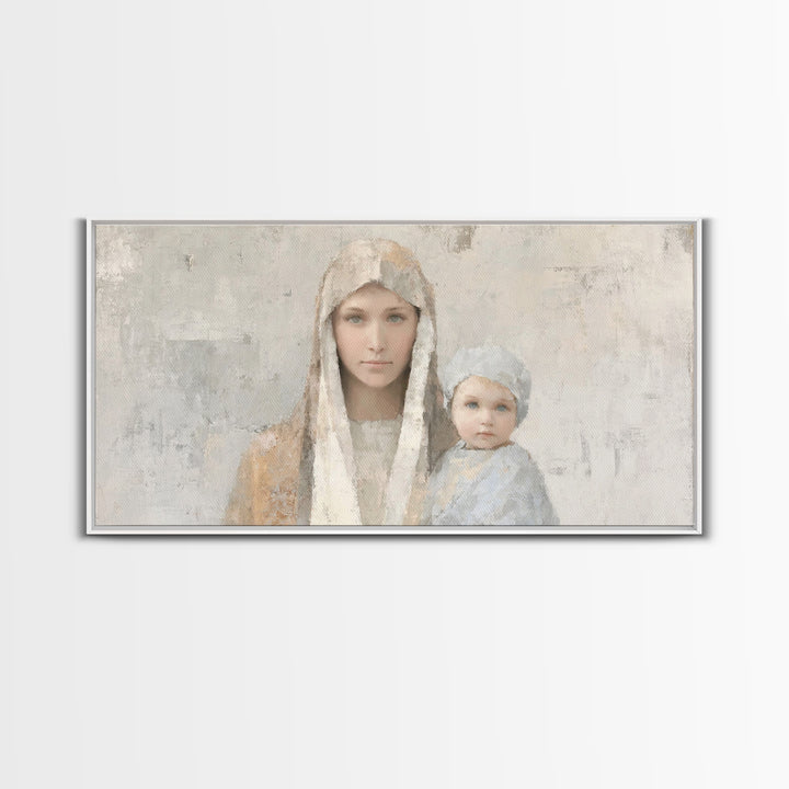 Mother’s Embrace, Framed Canvas Print, Christian Art Canvas, Mary and Jesus Painting, Christmas Wall Art, Christian Christmas Art, Modern C