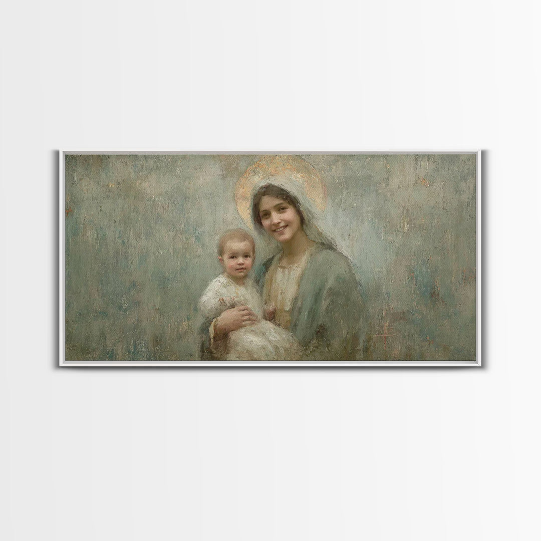 Joyful Promise, Framed Canvas Print, Christian Art Canvas, Christian Wall Art, Mary And Jesus Painting, Christmas Art, Christian Decor