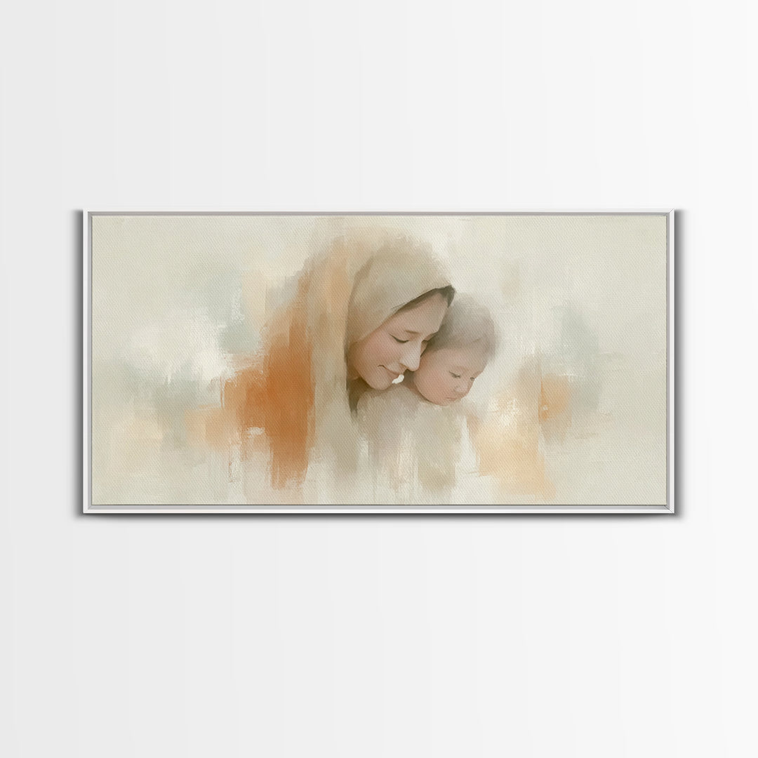 Gentle Dawn – Framed Canvas Print – Christian Art Canvas – Christian Wall Art – Mary And Jesus Painting – Christmas Art – Christian Christm