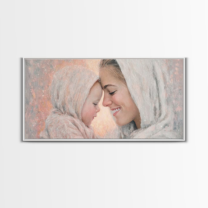 Tender Devotion | Framed Canvas Print | Christian Art Print | Mary And Jesus Painting | Christian Wall Art | Christmas Art | Christian Gift