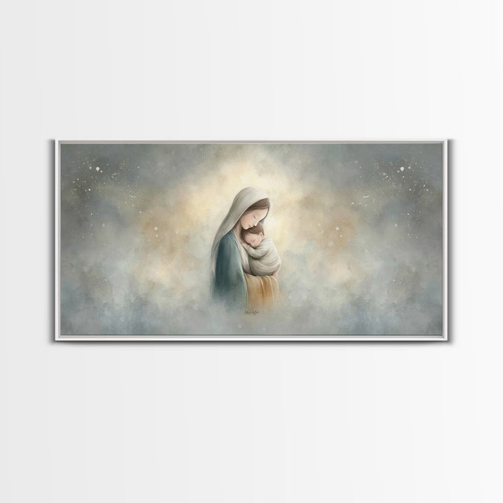 Sacred Embrace – Framed Canvas Print – Christian Art Canvas – Christian Wall Art – Jesus Painting – Christmas Art – Christian Christmas