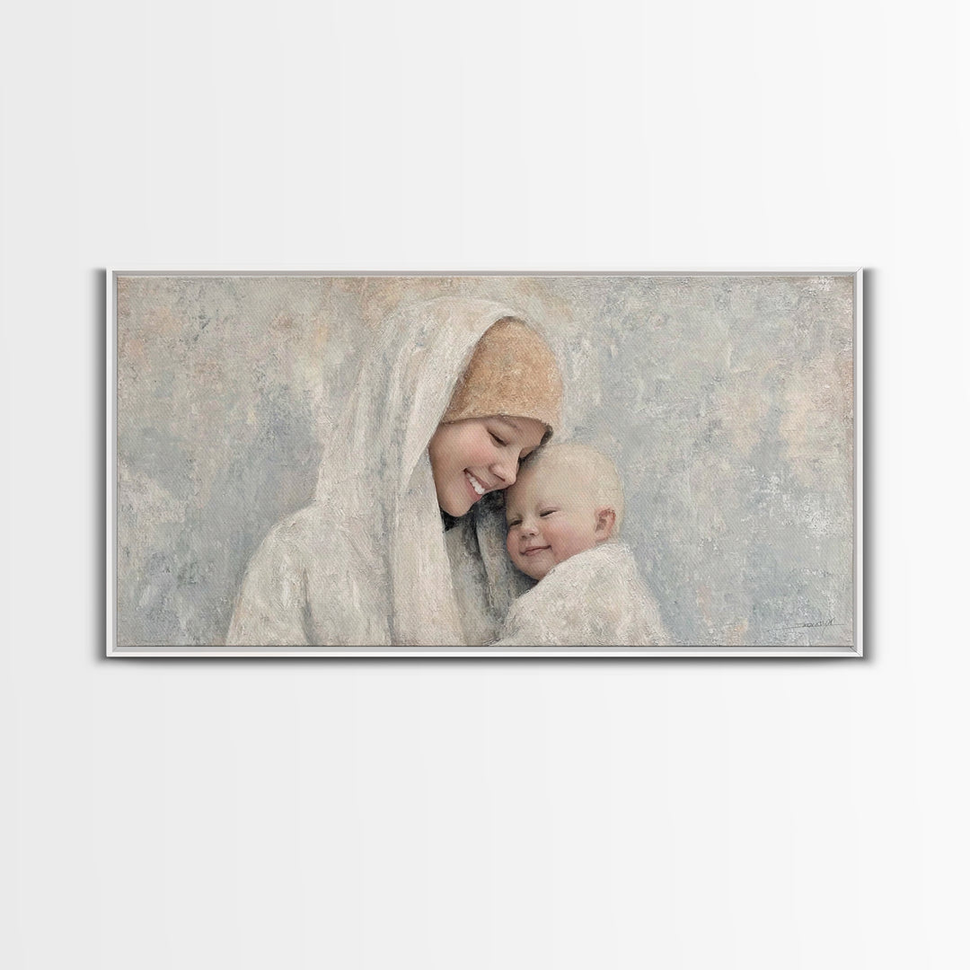 Blessed Lullaby, Framed Canvas Print, Christian Art Canvas, Christian Wall Art, Christian Christmas Art, Jesus Painting, Christian Gift