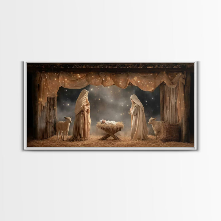 Starlit Nativity – Framed Canvas Print – Christian Wall Art – Christian Art Canvas – Christmas Art – Christian Christmas Art – Christian De