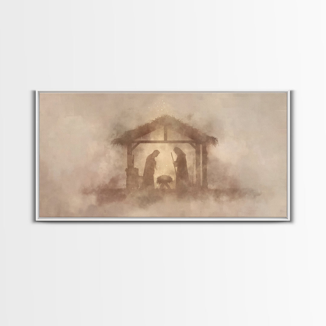 Holy Manger Light – Framed Canvas Print – Christian Art Canvas – Christian Christmas Art – Minimalist Christian Art – Jesus Painting