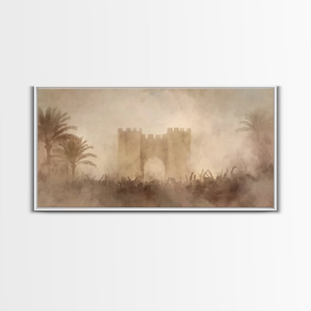 Palm Gate Dawn – Framed Canvas Print – Christian Wall Art – Christian Art Canvas – Moody Christian Art – Christian Christmas Art