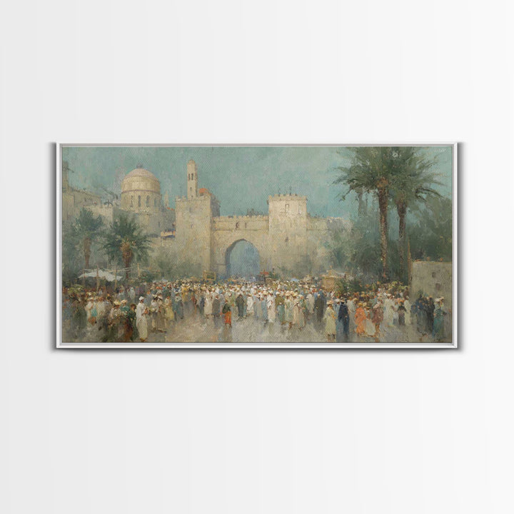 Jerusalem Gathering – Framed Canvas Print – Christian Art Canvas – Christian Wall Art – Vintage Christian Art – Christian Gift Ideas