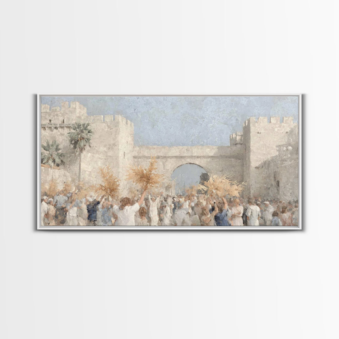 Palm Procession – Framed Canvas Print – Christian Christmas Art – Christian Art Canvas – Christian Wall Art – Jesus Painting