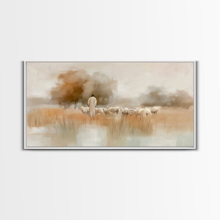 Shepherd Of Stillness | Framed Canvas Print | Christian Art Canvas | Jesus Painting | Christian Wall Art | Christian Gift Ideas | Christmas