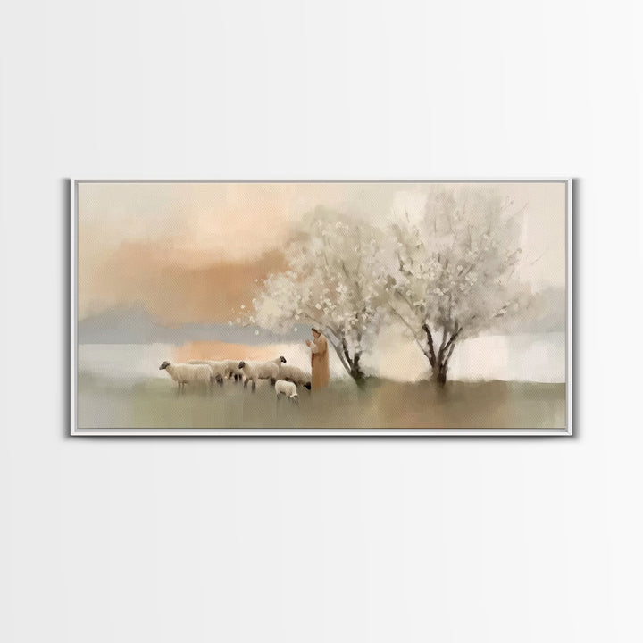 Graceful Pastures - Framed Canvas Print - Christian Decor For Home - Jesus Canvas Art - White Christmas Art - Christian Art Canvas