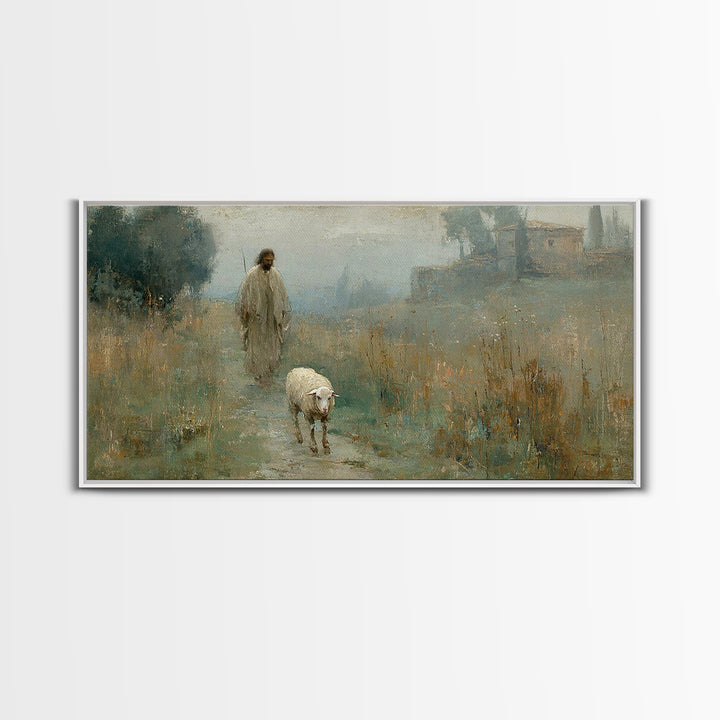 Shepherds Pathway – Framed Canvas Print – Christian Wall Art – Jesus Painting – Christian Art Canvas – Pastoral Scenery – Christian Decor