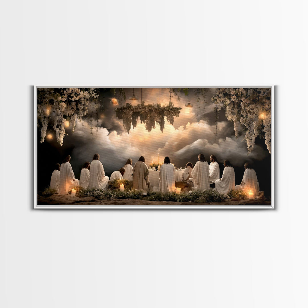 Heavenly Supper Glow – Framed Canvas Print – Christian Art Canvas – Christian Wall Art – Jesus Painting – Christmas Art – Christian Decor