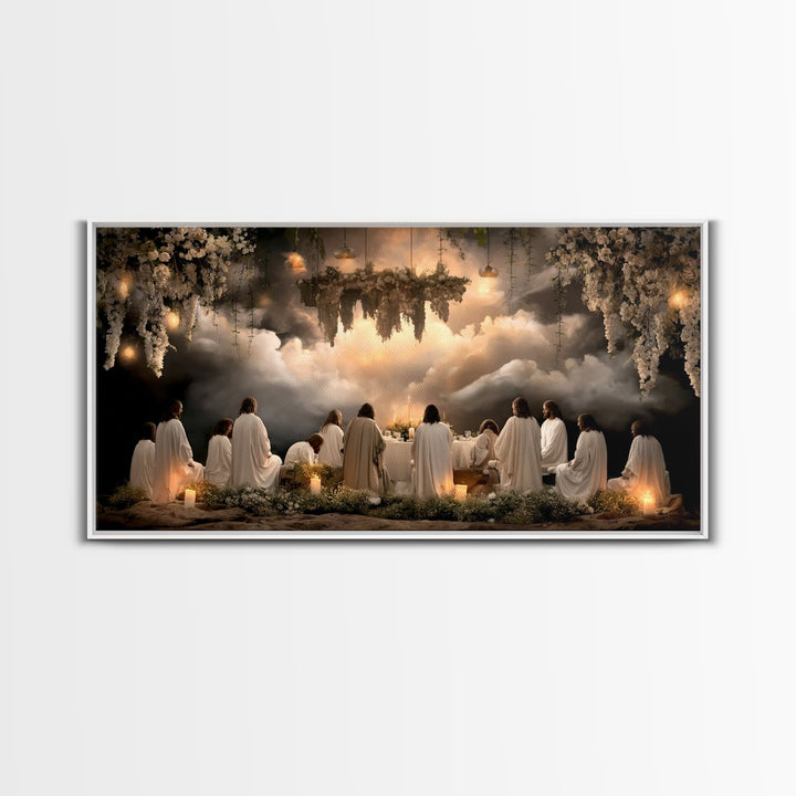 Heavenly Supper Glow – Framed Canvas Print – Christian Art Canvas – Christian Wall Art – Jesus Painting – Christmas Art – Christian Decor