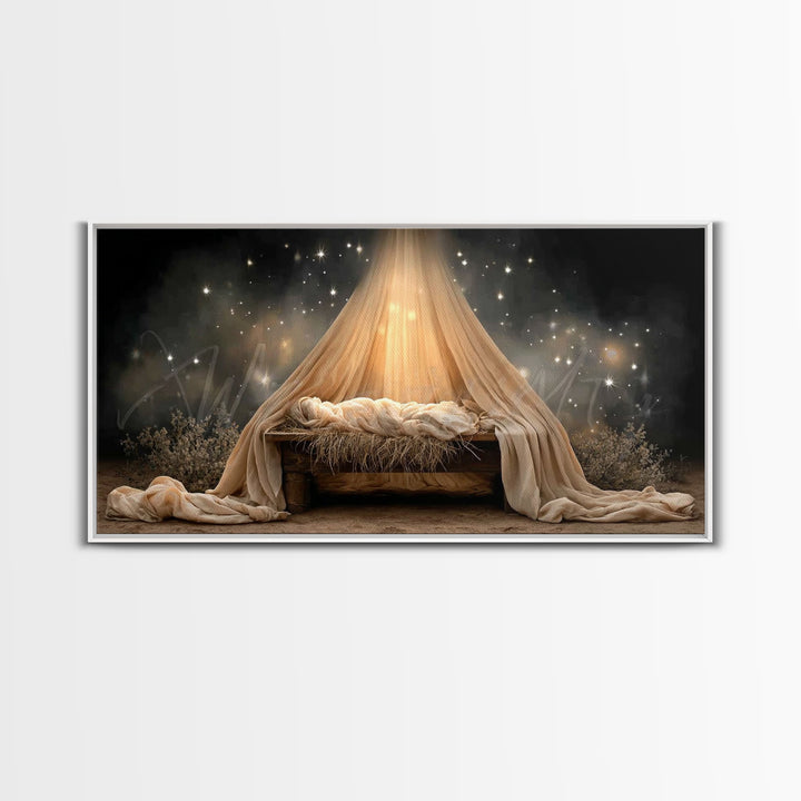 Heavenly Manger – Framed Canvas Print – Christian Wall Art – Jesus Painting – Christmas Art – Christian Art Canvas – Christian Christmas Ar