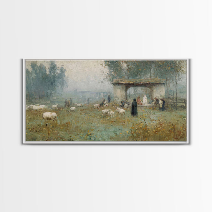 Pastoral Nativity, Framed Canvas Print, Christian Art Canvas, Christmas Art, Jesus Painting, Christian Wall Art, Christian Christmas Art