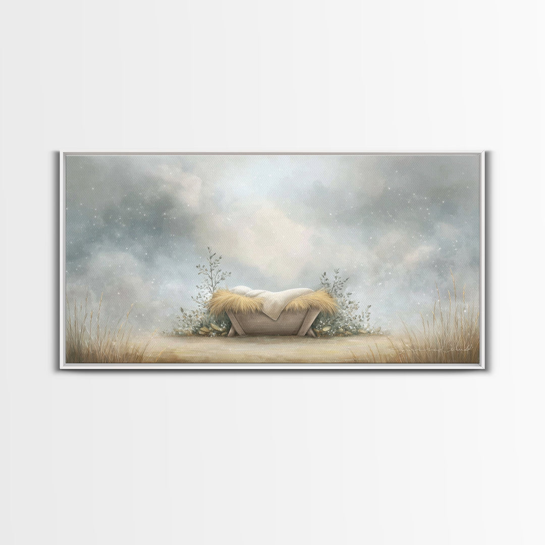 Silent Manger – Framed Canvas Print – Christian Art Canvas – Christian Wall Art – Jesus Painting – Christmas Art – Christian Christmas Art