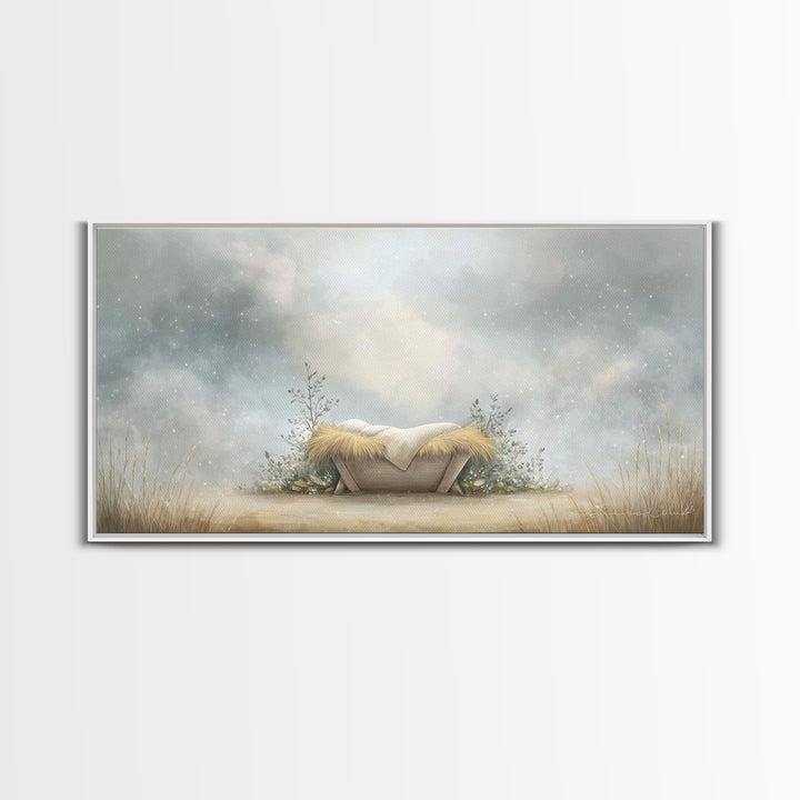 Silent Manger – Framed Canvas Print – Christian Art Canvas – Christian Wall Art – Jesus Painting – Christmas Art – Christian Christmas Art
