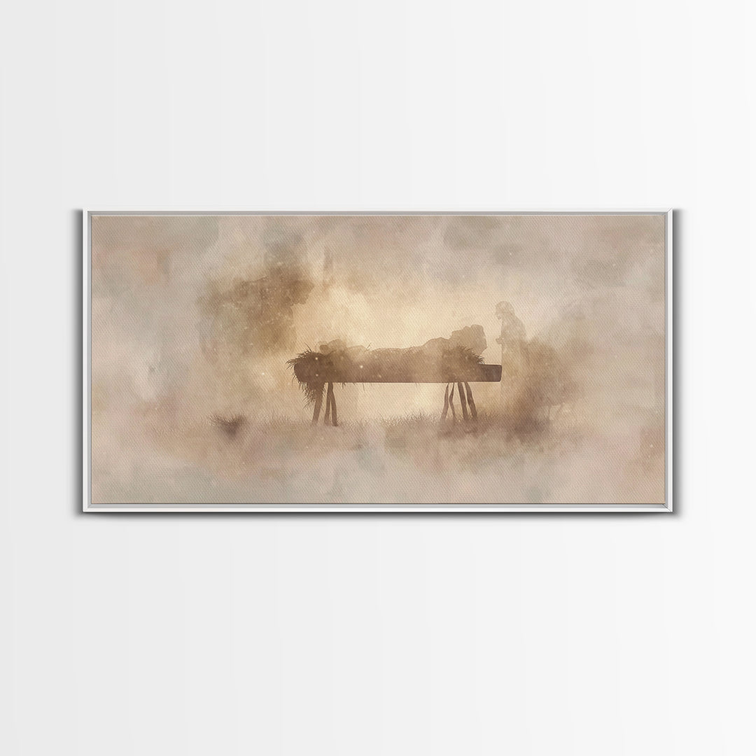 Holy Visitors, Framed Canvas Print, Christian Wall Art, Christian Christmas Art, Jesus Painting, Christmas Art, Christian Art Canvas