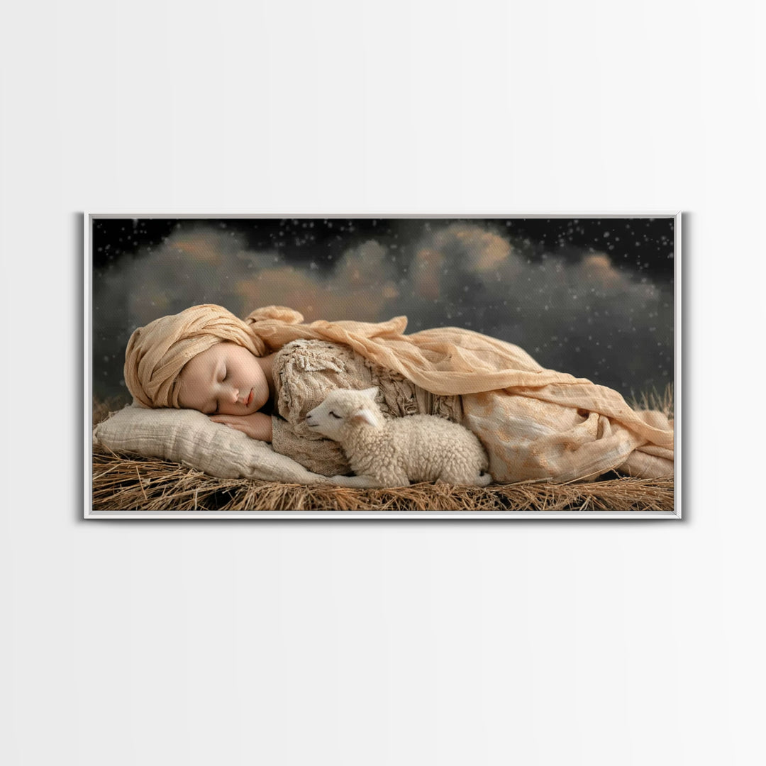 Gentle Nativity, Framed Canvas Print, Christian Art Canvas, Christian Christmas Art, Christmas Art, Christian Wall Art, Jesus Painting
