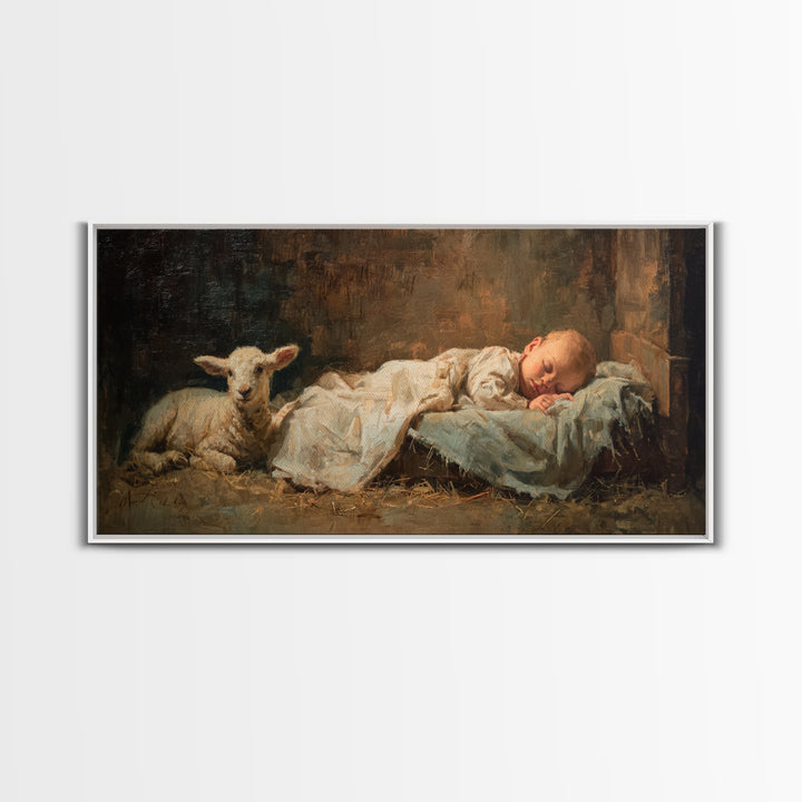 Sacred Slumber | Framed Canvas Print | Christian Wall Art | Jesus Painting | Christian Christmas Art | Christian Art Canvas | Christmas Art