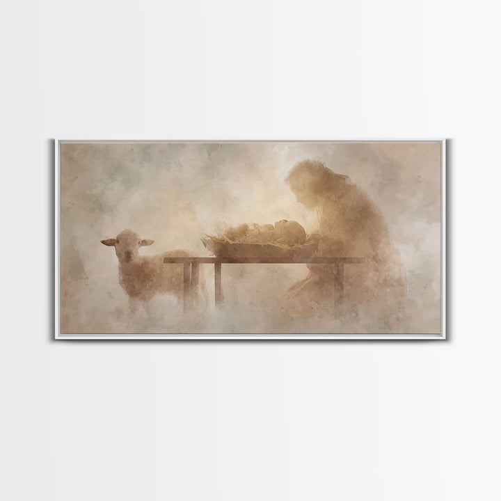 Bethlehem Soft Glow – Framed Canvas Print – Christian Wall Art – Christmas Art Prints – Jesus Christmas Art – Christian Art Gift