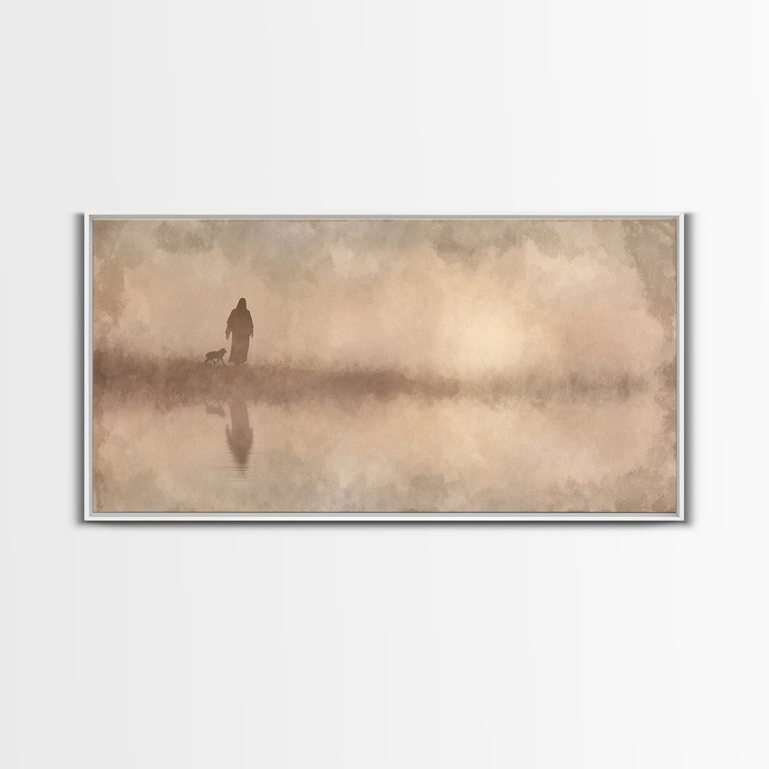 Shepherd River Walk – Framed Canvas Print – Jesus Painting – Christian Wall Art – Christian Art Canvas – Christian Decor