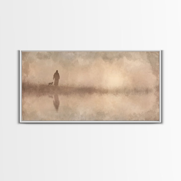 Shepherd River Walk – Framed Canvas Print – Jesus Painting – Christian Wall Art – Christian Art Canvas – Christian Decor