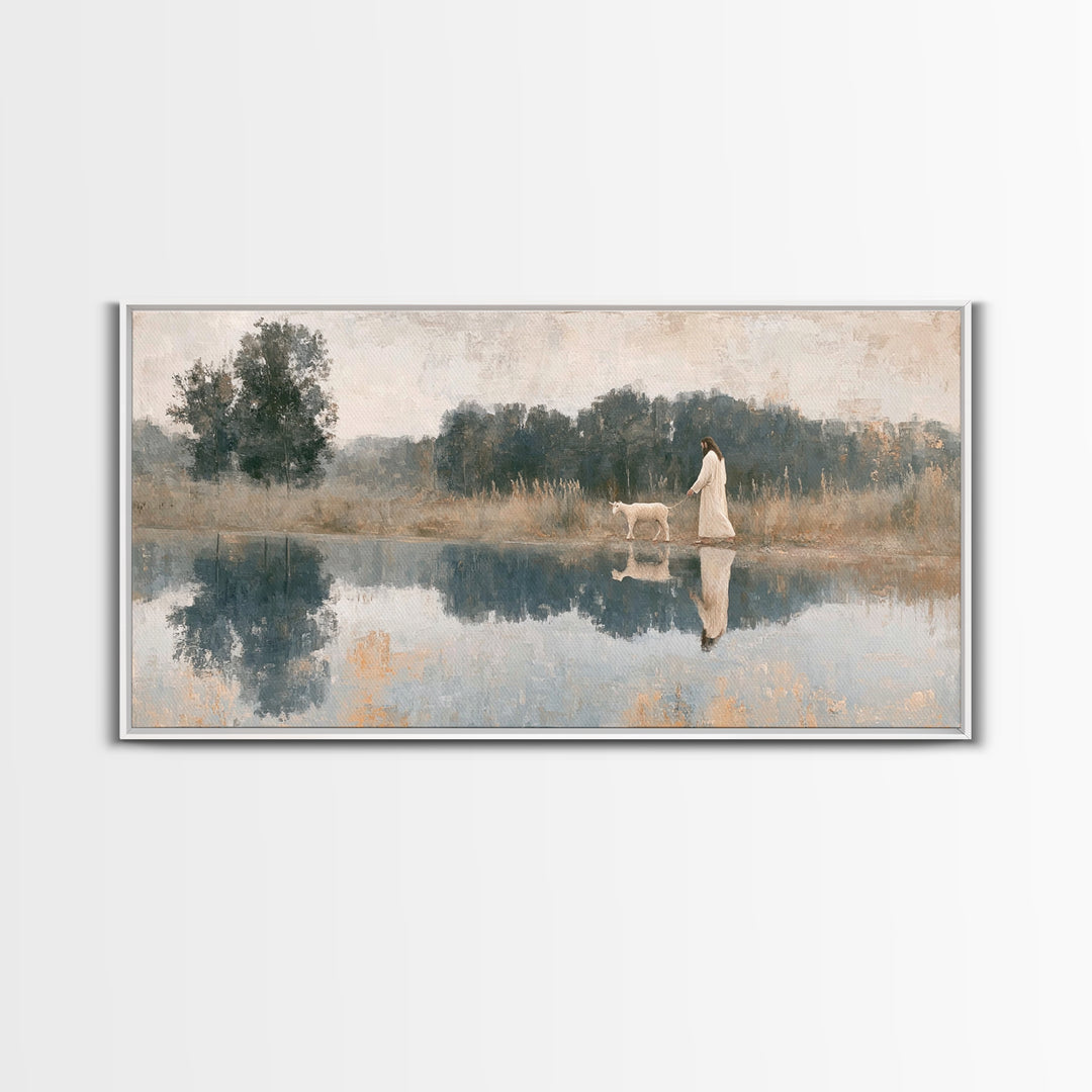Pastoral Grace Shore – Framed Canvas Print – Christian Art Canvas – Jesus Painting – Christian Wall Art – Christian Decor