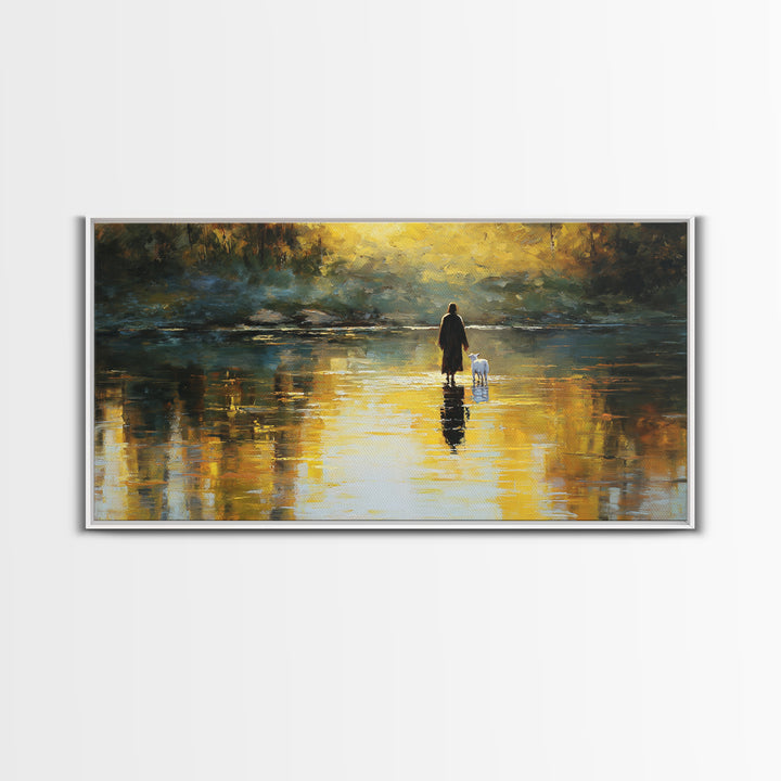 Golden Shepherd Path – Framed Canvas Print – Christian Wall Art – Jesus Painting – Christian Art Canvas – Christian Christmas Art