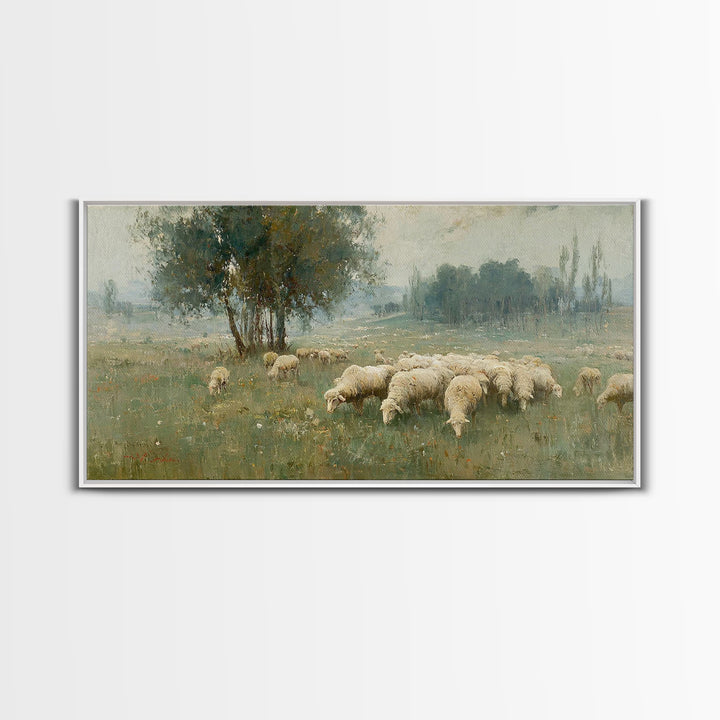 Radiant Meadow Flock, Framed Canvas Print, Christian Art, Christian Wall Art, Christian Art Canvas, Christian Paintings, Christmas Art, Chr