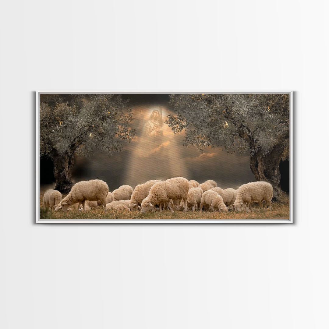 Heavenly Pasture Vision, Framed Canvas Print, Christian Christmas Art, Christian Wall Art, Jesus Painting, Christian Art Canvas, Christmas