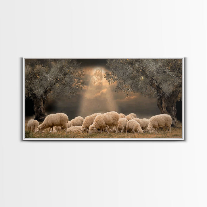 Heavenly Pasture Vision, Framed Canvas Print, Christian Christmas Art, Christian Wall Art, Jesus Painting, Christian Art Canvas, Christmas