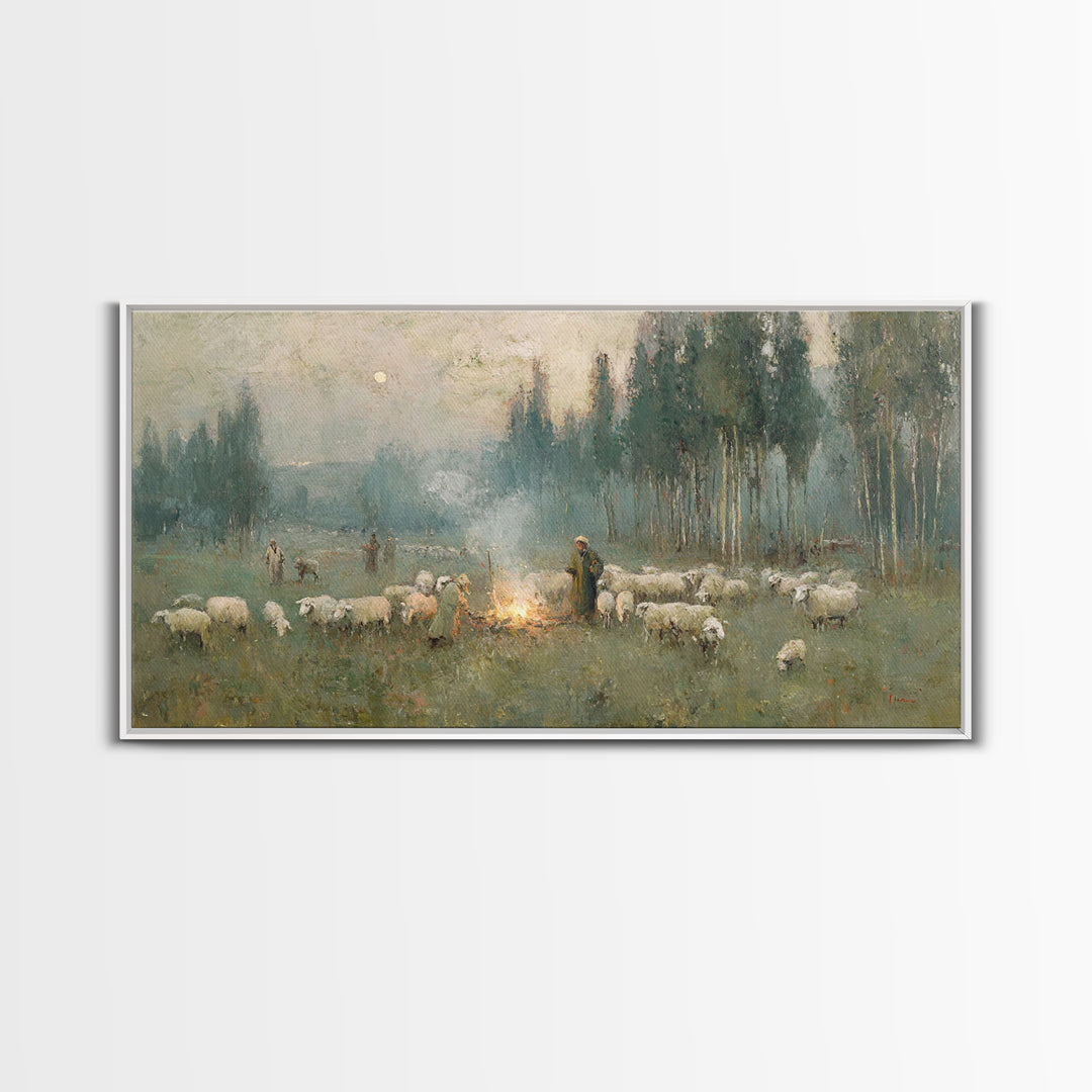 Dawn Of The Shepherds – Framed Canvas Print – Christian Christmas Art – Christian Wall Art – Jesus Painting – Christian Art Canvas – Christ