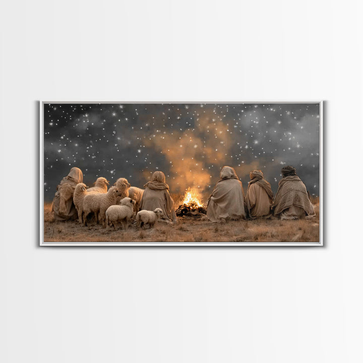 Night Watch Glory, Framed Canvas Print, Christian Wall Art, Christmas Art, Jesus Painting, Christian Art Canvas, Christian Christmas Art, C