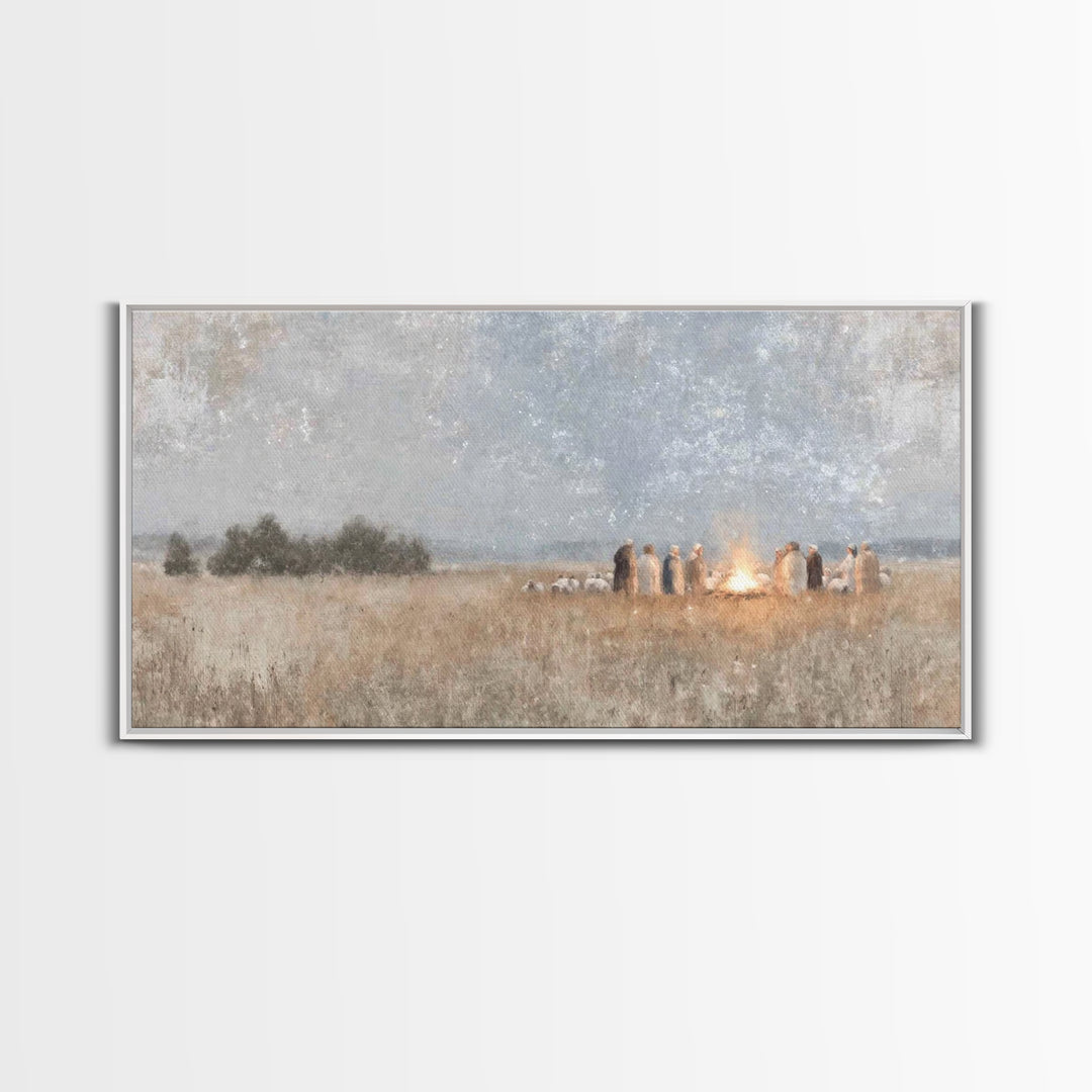 Fireside Revelation – Framed Canvas Print – Christian Art Canvas – Christian Wall Art – Jesus Painting – Christmas Art – Christian Christma