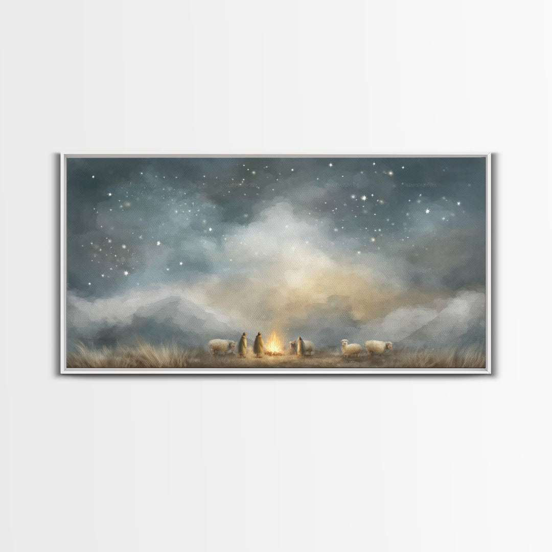 Shepherds Under Heaven, Framed Canvas Print, Christian Art Canvas, Christian Wall Art, Jesus Painting, Christmas Art, Christian Christmas A