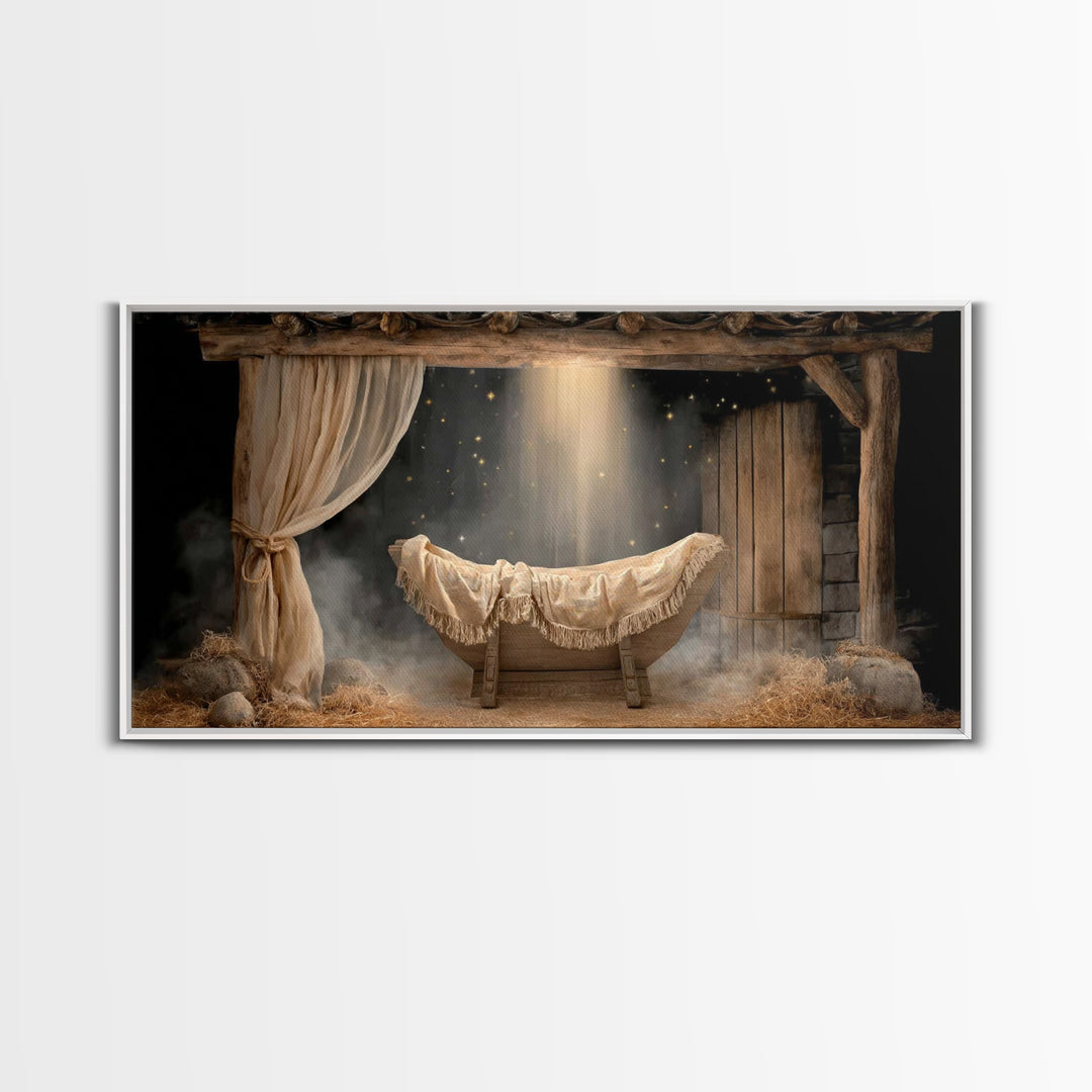 Holy Night Cradle | Framed Canvas Print | Christian Art Prints | Christmas Canvas Wall Art | Framed Christmas Art | Christian Decoration