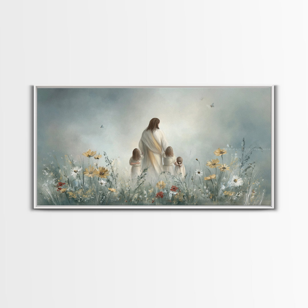 Heavenly Meadow, Framed Canvas Print, Christian Wall Art, Jesus Painting, Christian Art Canvas, Large Christian Painting, Christian Christm