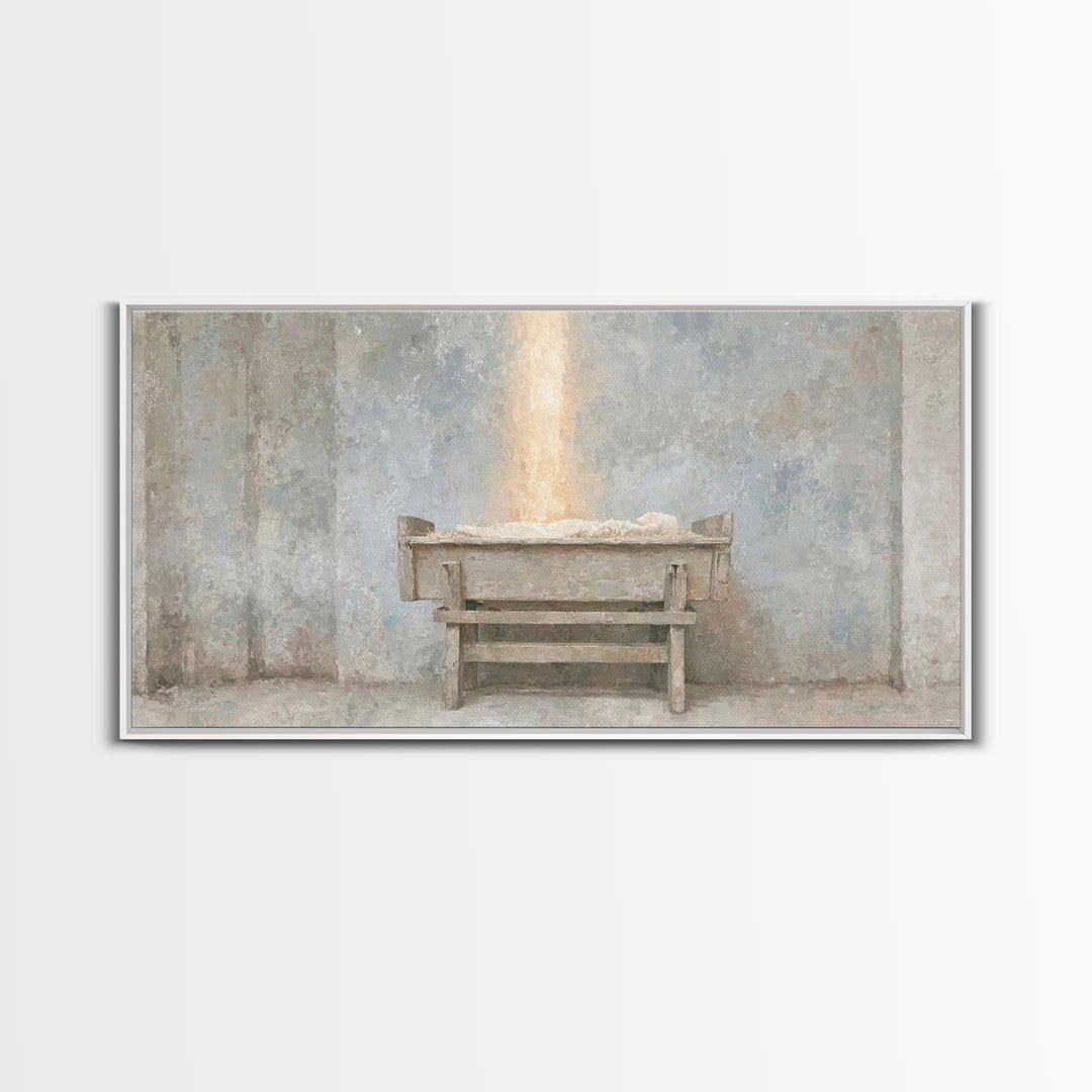 Infant Promise Glow, Framed Canvas Print, Christian Art Work, Minimalist Christian Art, Christmas Art Prints, Christian Christmas