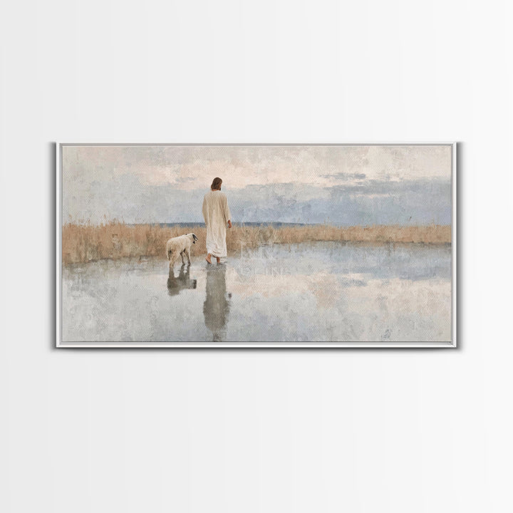 Still Waters Guide – Framed Canvas Print – Christian Art Canvas – Christian Wall Art – Jesus Painting – Abstract Christian Art – Christian