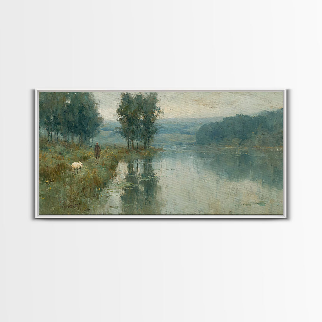 Quiet Pasture Light - Framed Canvas Print - Christian Wall Art - Christian Art Canvas - Jesus Painting - Christian Christmas Art