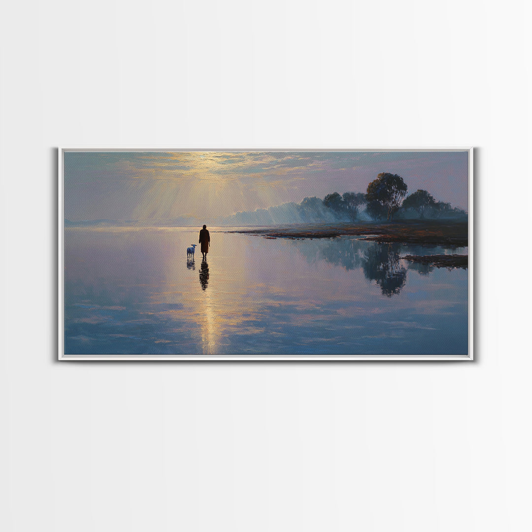 Dawn Of The Shepherd - Framed Canvas Print - Christian Christmas Art - Christian Wall Art - Christian Art Canvas - Jesus Painting