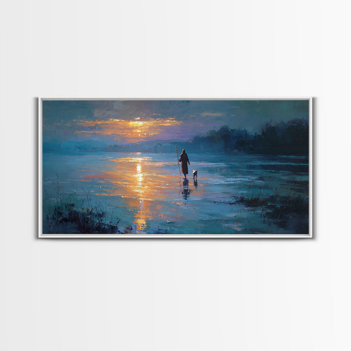 Evening Shepherd Walk - Framed Canvas Print - Christian Wall Art - Jesus Painting - Christian Christmas Art - Christian Art Canvas