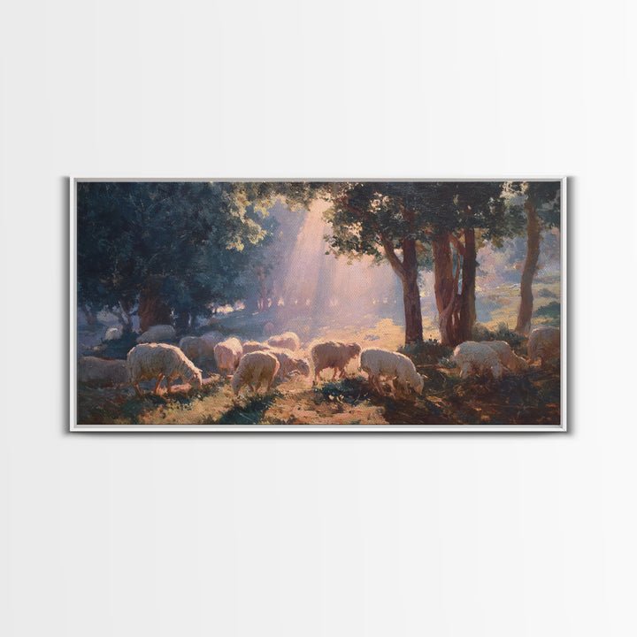 Pastoral Peace – Framed Canvas Print – Christian Art Print – Christmas Art – Christian Wall Art – Jesus Painting – Christian Art Canvas