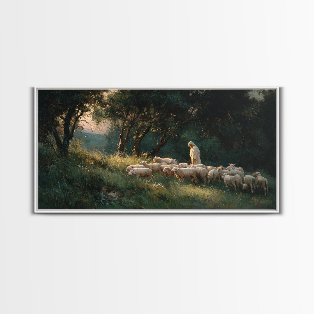 Shepherds Of Light - Framed Canvas Print - Christian Wall Art - Jesus Painting - Pastoral Scenery - Christian Christmas Art
