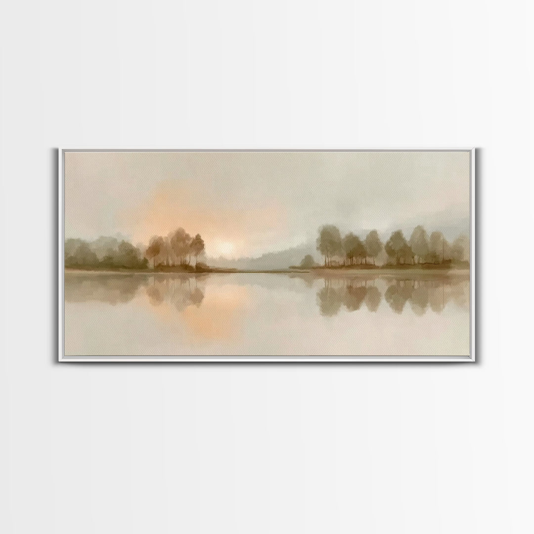 Still Waters Glow - Framed Canvas Print - Christian Wall Art - Minimalist Christian Art - Christian Art Print - Pastoral Scenery